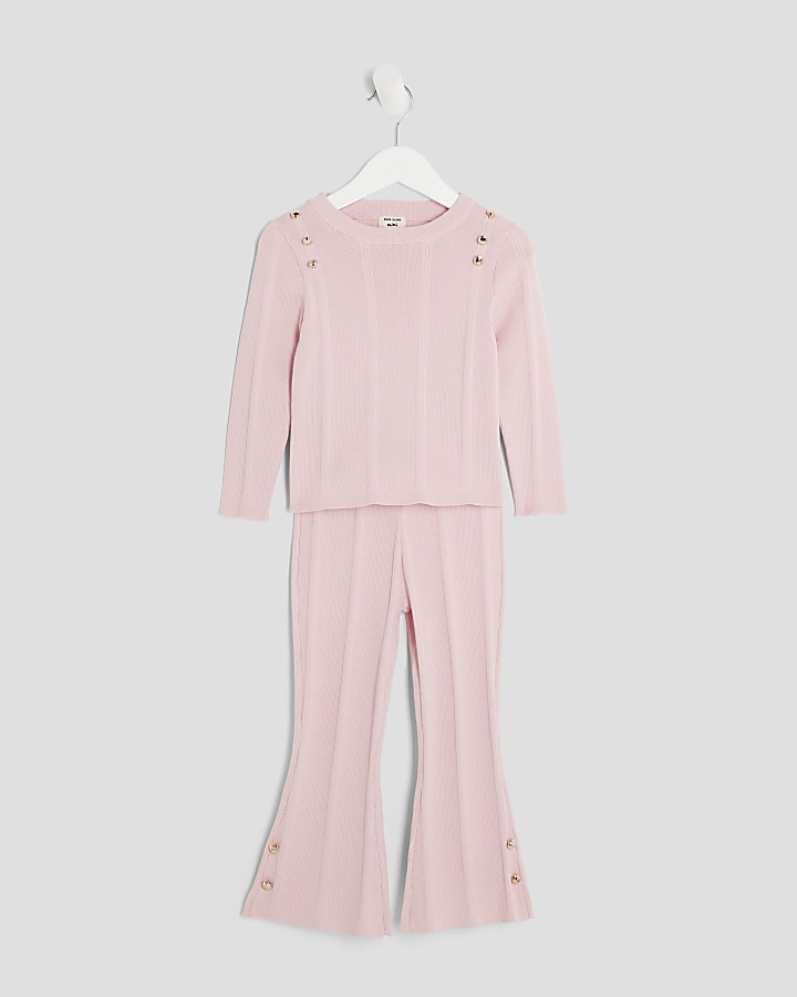 Mini Girls Pink Button Detail Top Set