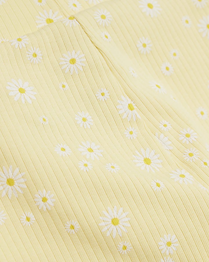 Mini Girls Yellow Daisy Bow Ribbed Top Set