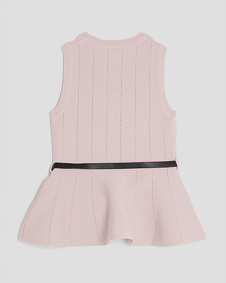 Girls Pink Belted Peplum Top