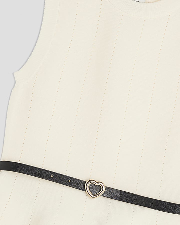 Girls Cream Belted Peplum Top