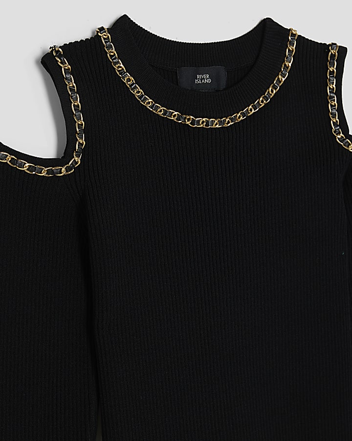 Girls Black Chained Cut Out Top