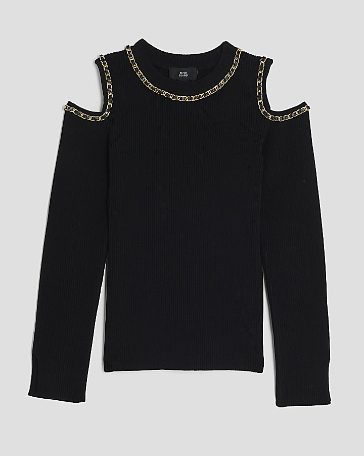 Girls Black Chained Cut Out Top