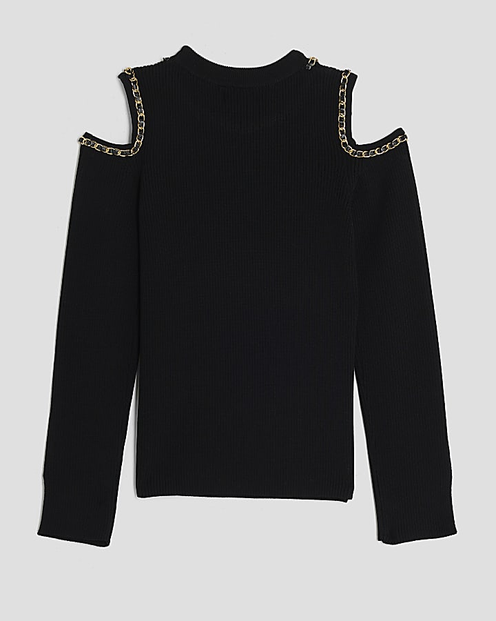Girls Black Chained Cut Out Top