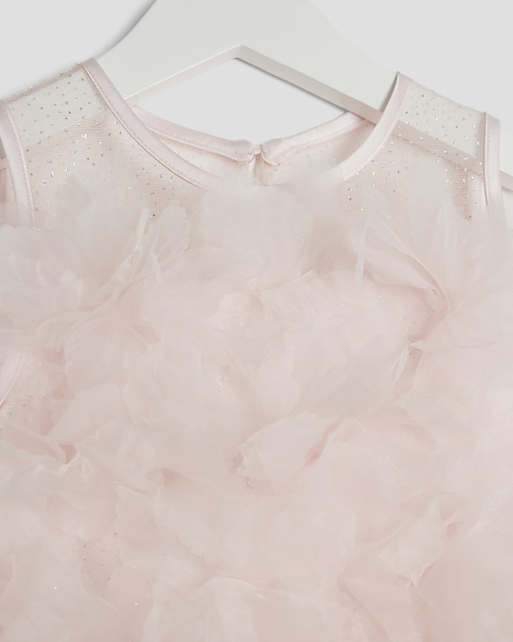 Mini Girls Pink 3D Floral Tulle Skater Dress