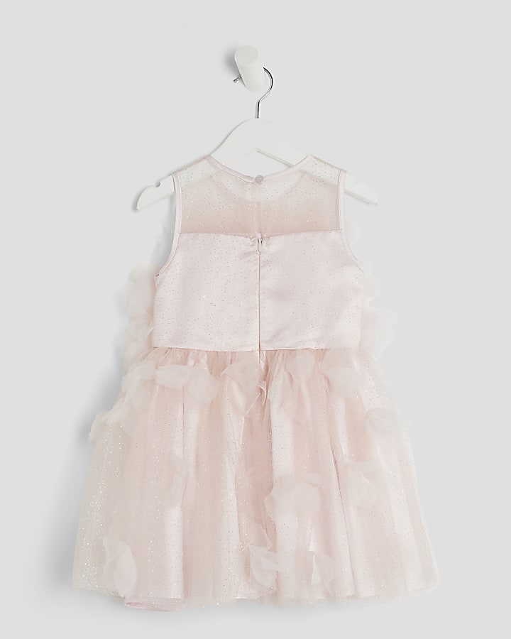 Mini Girls Pink 3D Floral Tulle Skater Dress
