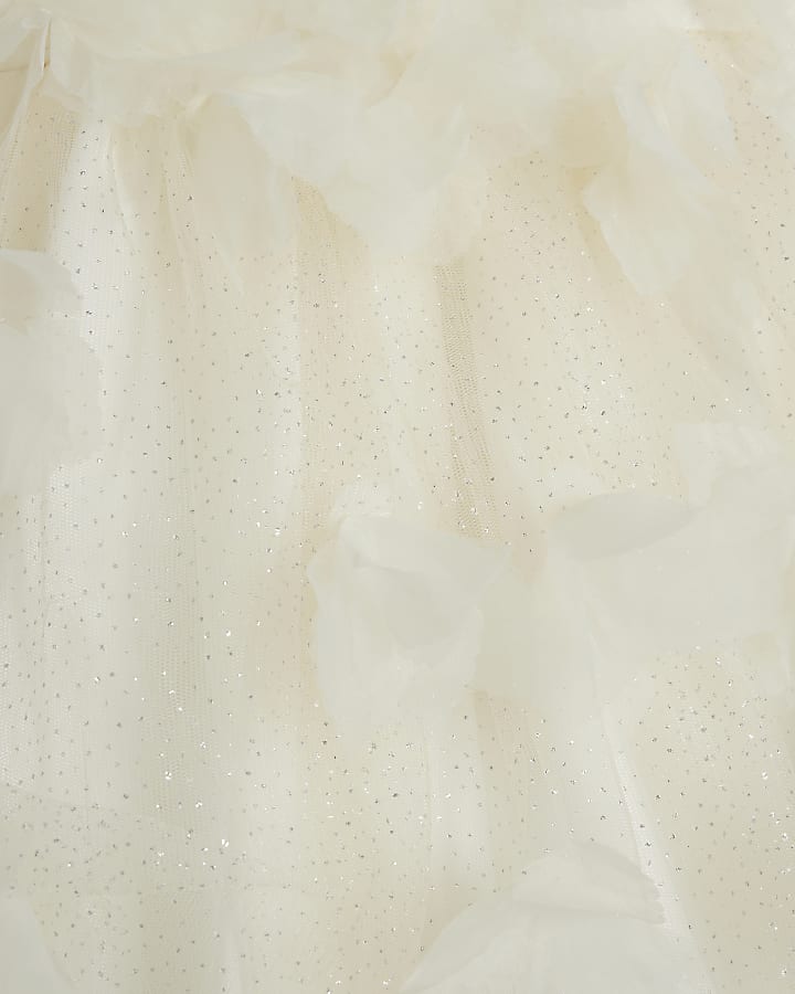 Mini Girls Cream 3D Floral Tulle Skater Dress