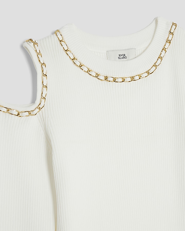 Girls Cream Chained Cut Out Top