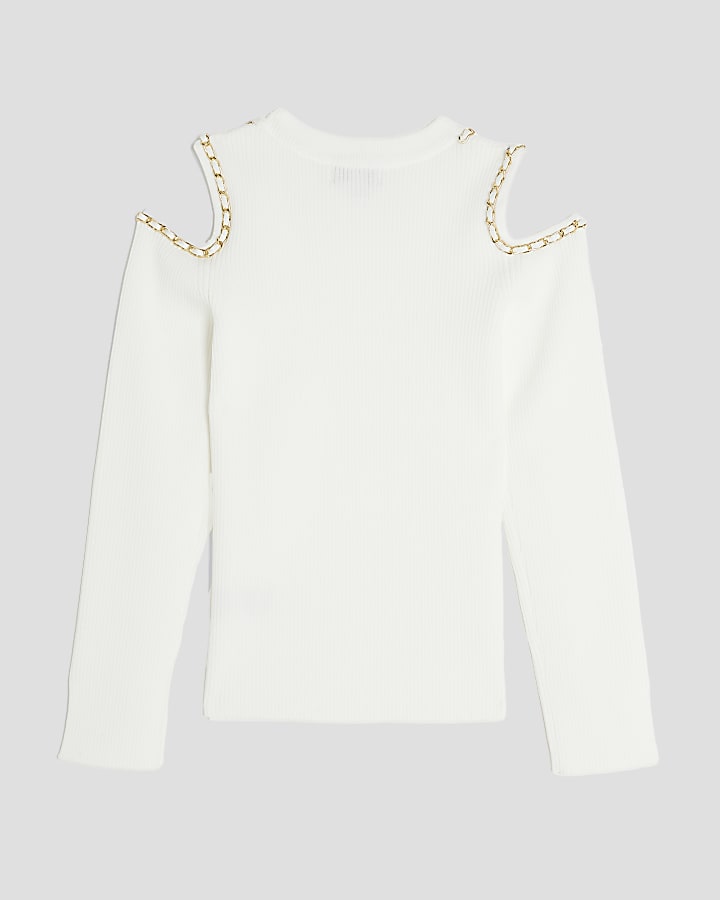 Girls Cream Chained Cut Out Top