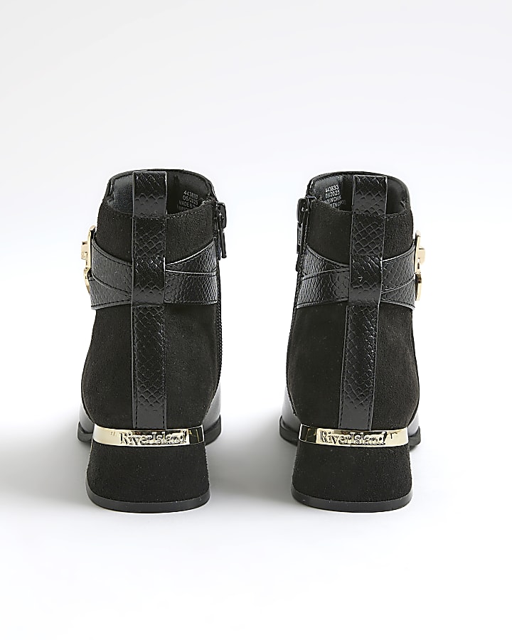 Girls Black Heart Lock Ankle Boots