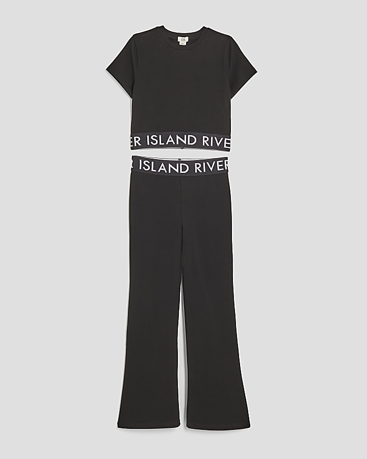 Girls Black Kickflare Trousers Set
