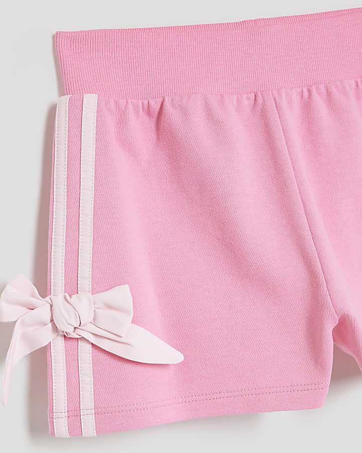 Girls Pink Bow T-Shirt And Shorts Set