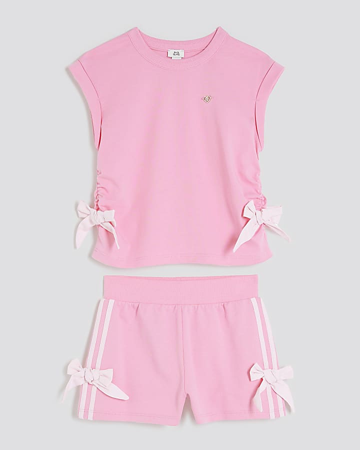 Girls Pink Bow T-Shirt And Shorts Set