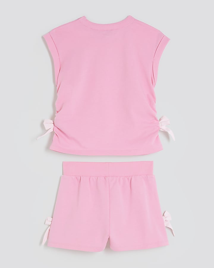 Girls Pink Bow T-Shirt And Shorts Set