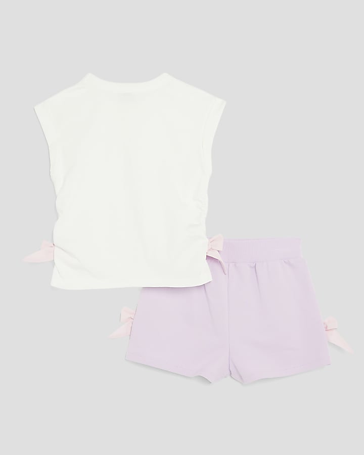Girls Purple Bow T-Shirt And Shorts Set