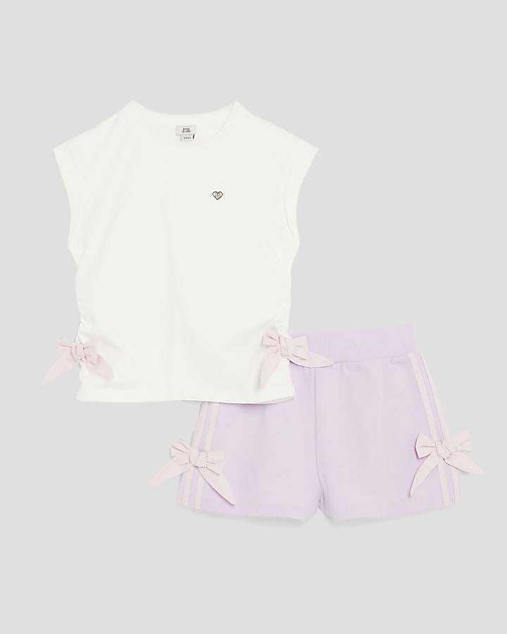 Girls Purple Bow T-Shirt And Shorts Set