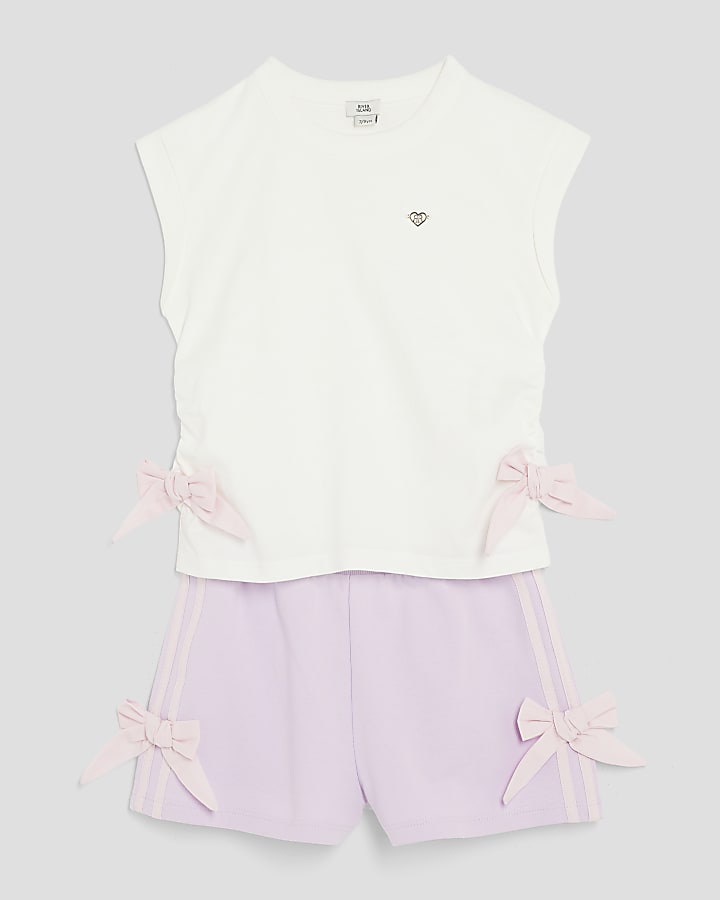 Girls Purple Bow T-Shirt And Shorts Set