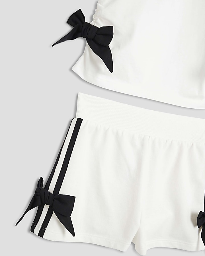 Girls White Bow T-Shirt And Shorts Set
