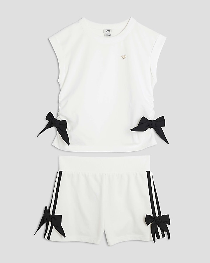 Girls White Bow T-Shirt And Shorts Set