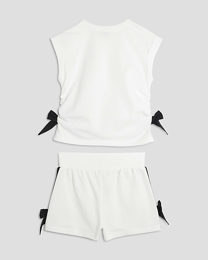 Girls White Bow T-Shirt And Shorts Set
