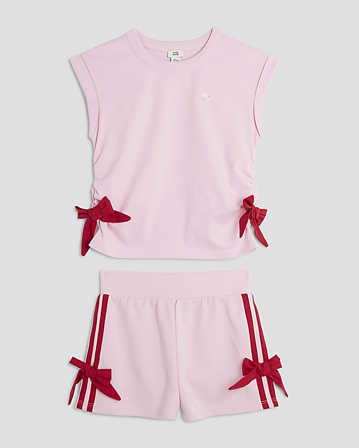 Girls Pink Bow T-Shirt And Shorts Set