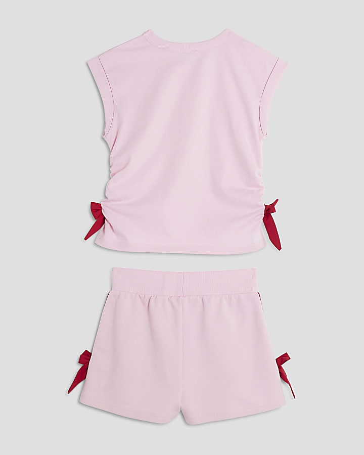 Girls Pink Bow T-Shirt And Shorts Set
