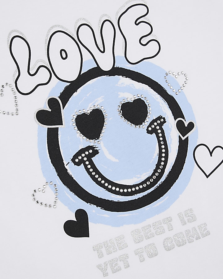Girls Blue Smiley T-Shirt And Joggers Set