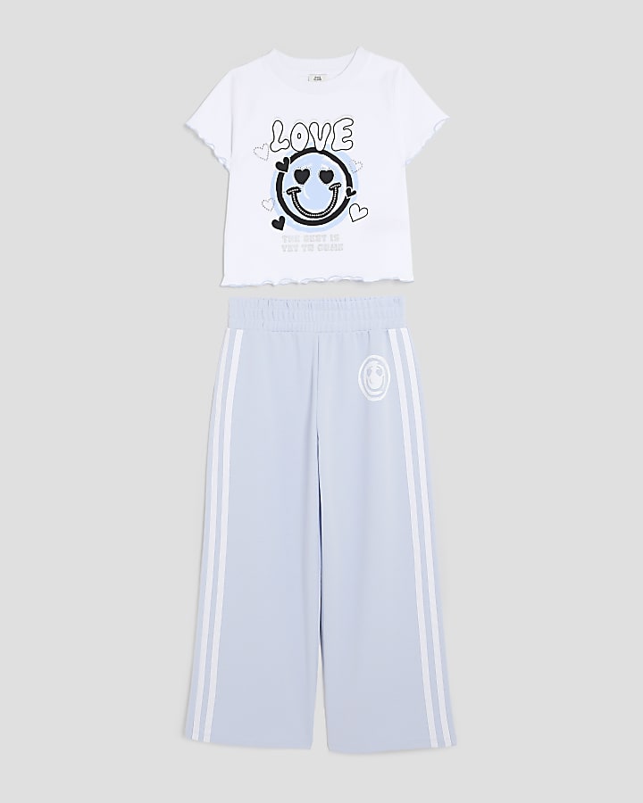 Girls Blue Smiley T-Shirt And Joggers Set