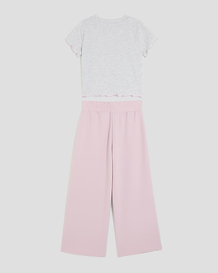 Girls Grey Bow T-Shirt & Tracksuit Pants Set