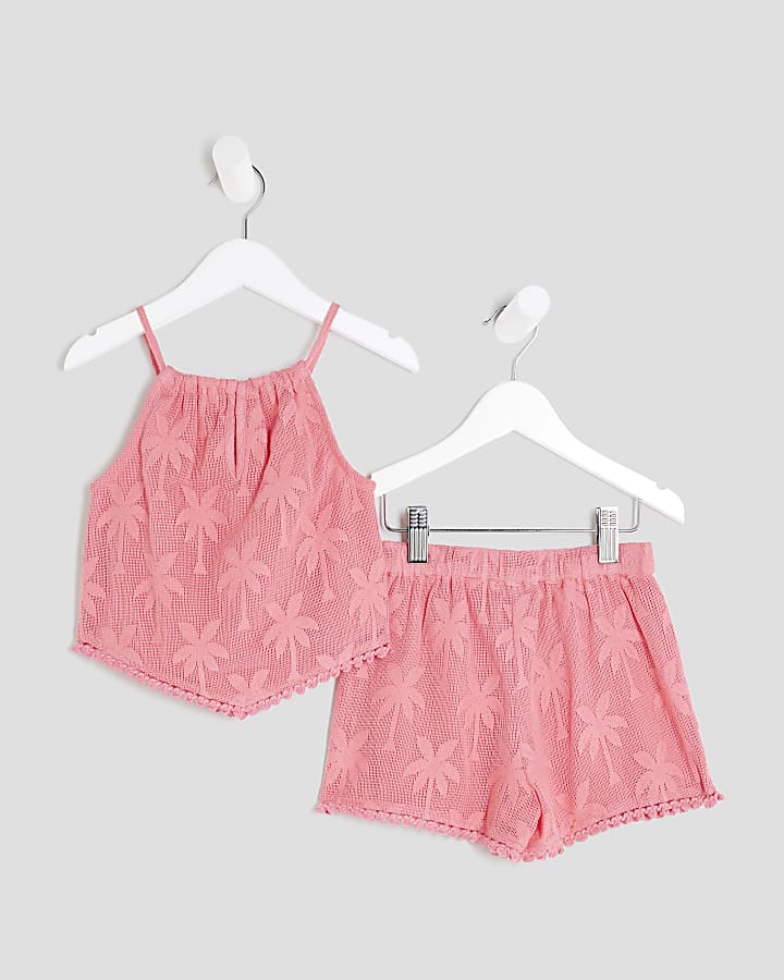 Mini Girls Pink Hanky Hem Shorts Set