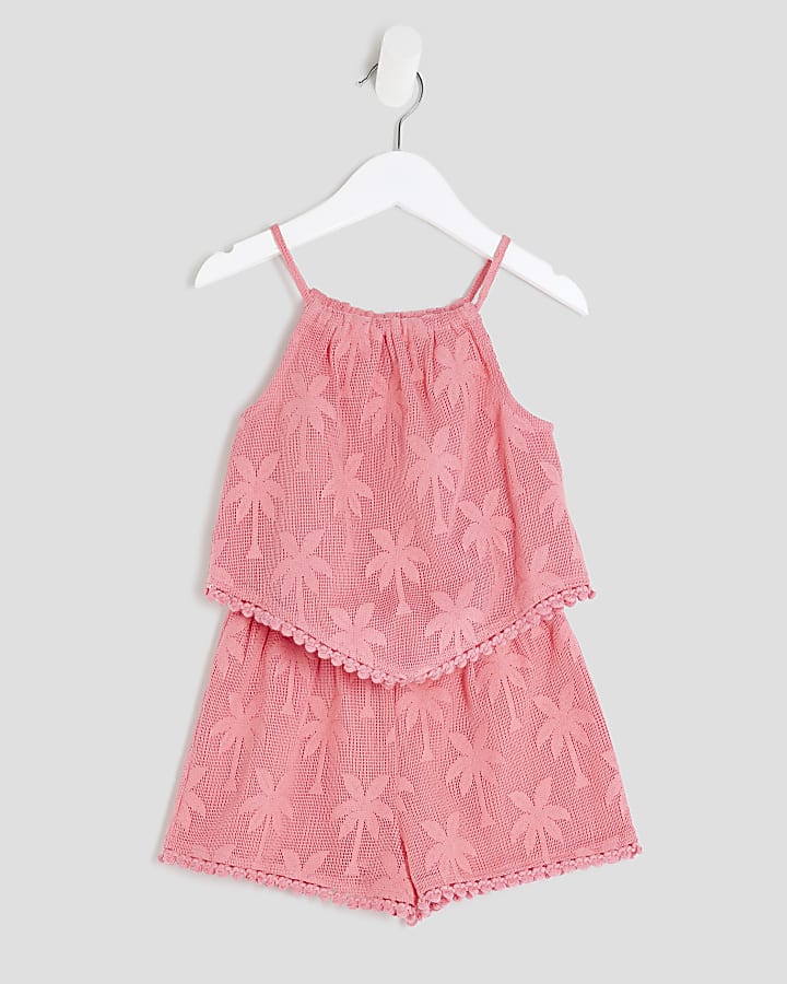 Mini Girls Pink Hanky Hem Shorts Set