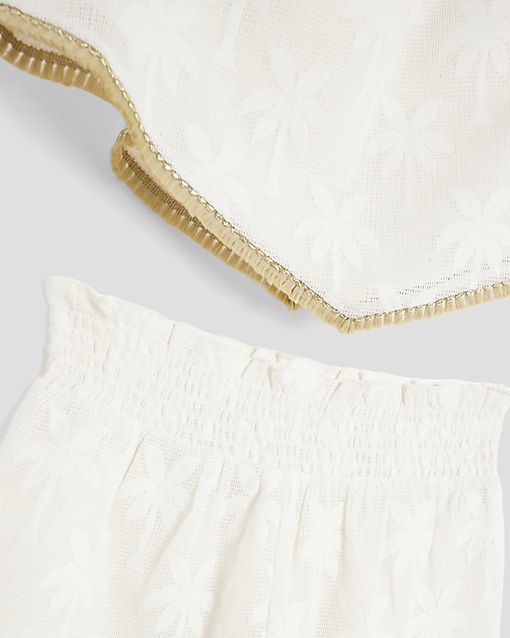 Girls Cream Hanky Hem Shorts Set