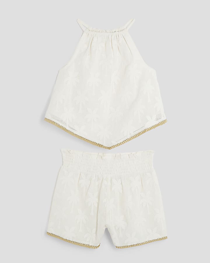 Girls Cream Hanky Hem Shorts Set