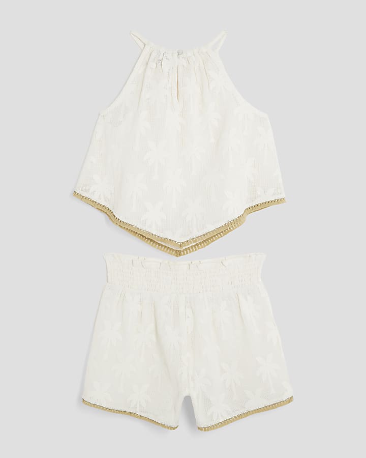 Girls Cream Hanky Hem Shorts Set