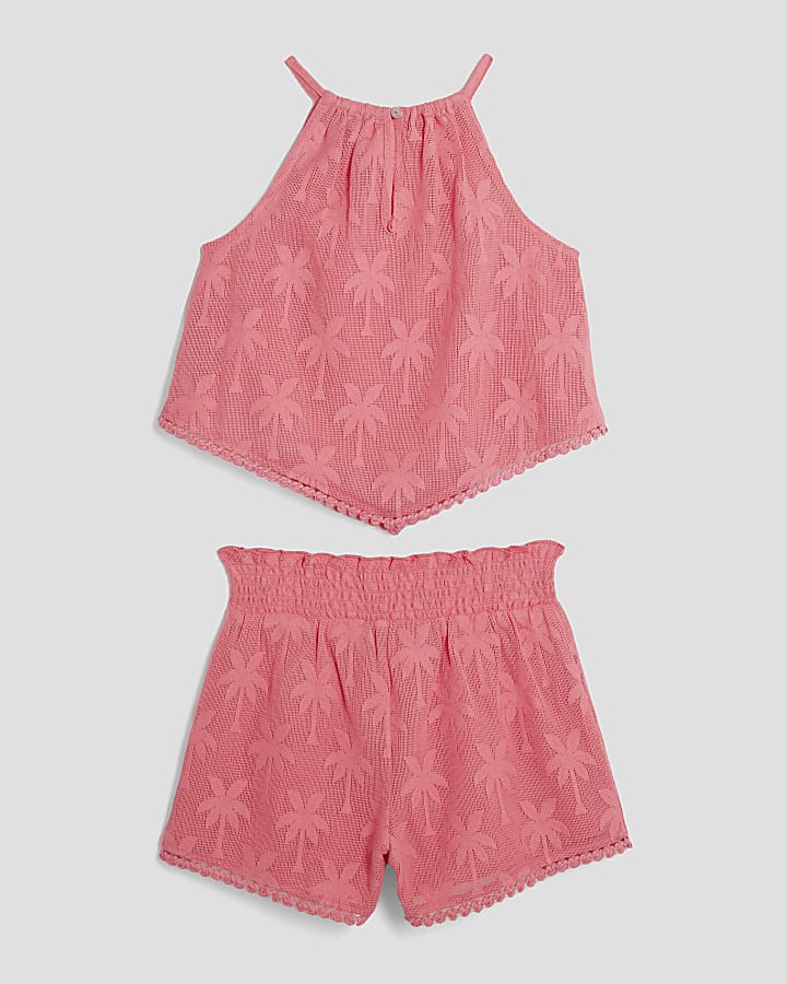 Girls Pink Hanky Hem Shorts Set