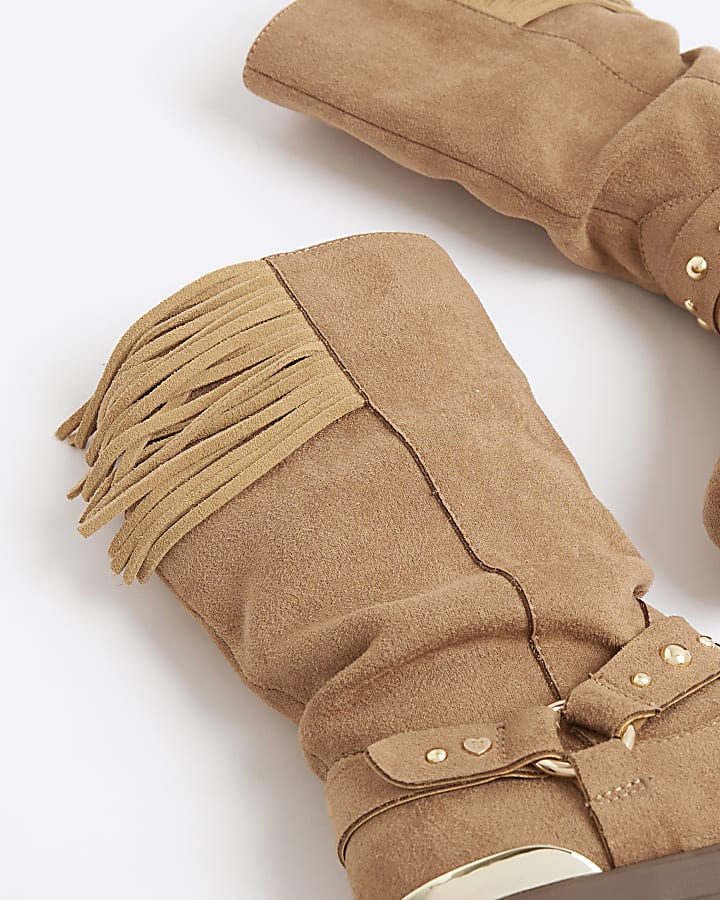 Girls Brown Slouch Tassel Boots