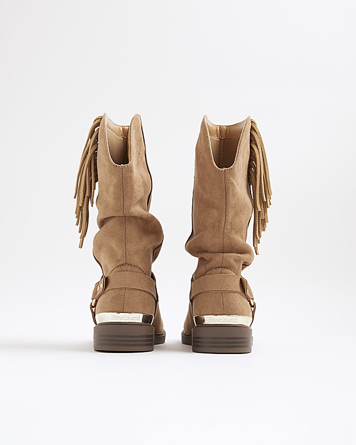 Girls Brown Slouch Tassel Boots
