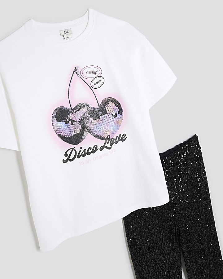 Girls Black Sequin Trousers Set