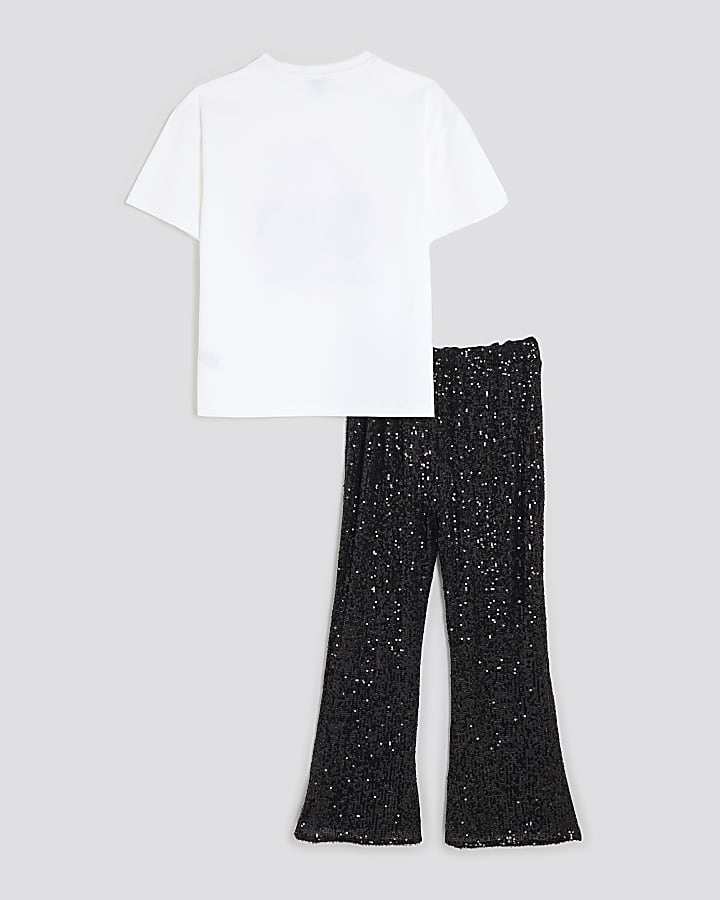Girls Black Sequin Trousers Set