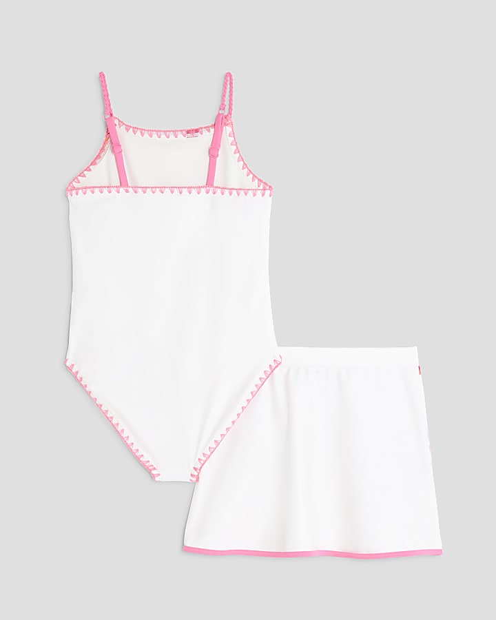 Girls Cream Orchid Swimsuit Set