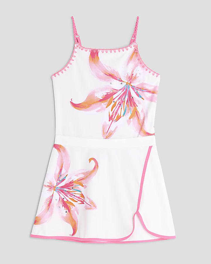 Girls Cream Orchid Swimsuit Set