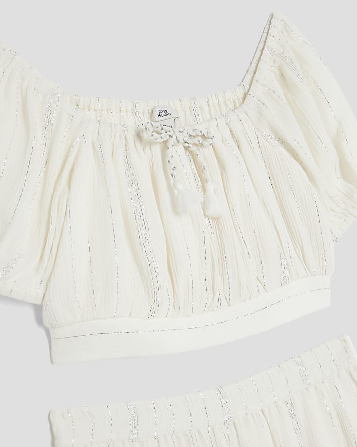 Girls Cream Lurex Trousers Set