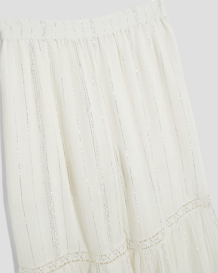 Girls Cream Lurex Trousers Set