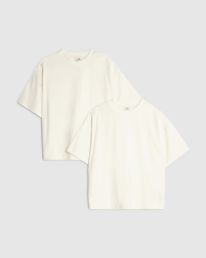 Boys Cream RR Pack Of 2 T-Shirt Set