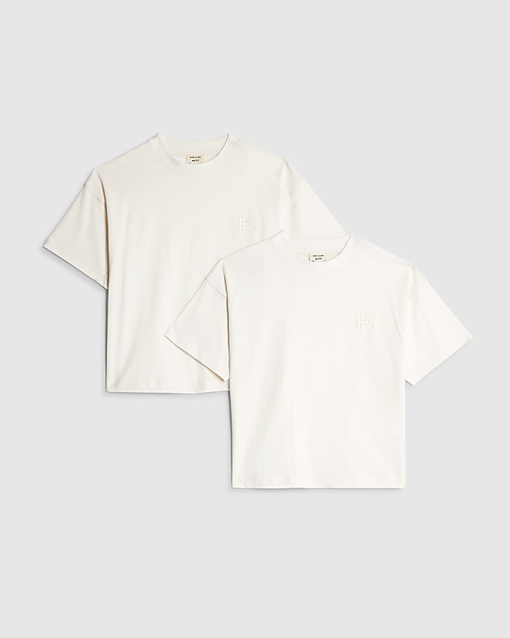 Mini Boys Cream RR Pack Of 2 T-Shirt Set