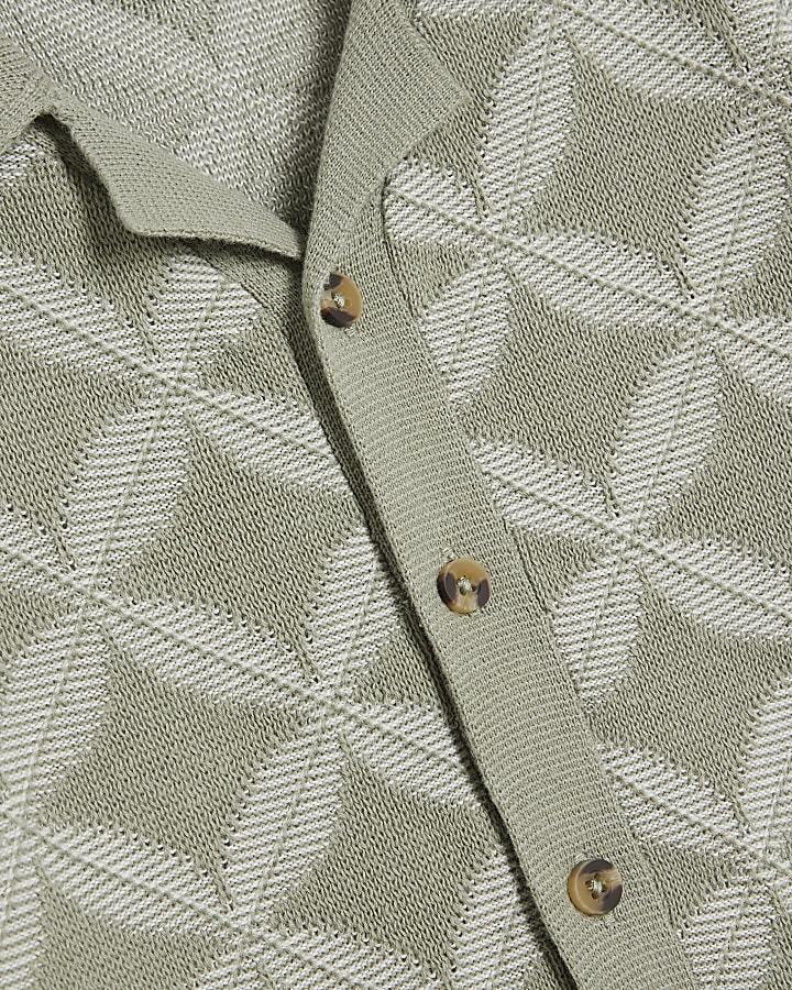 Mini Boys Khaki Geometric Polo Shorts Set