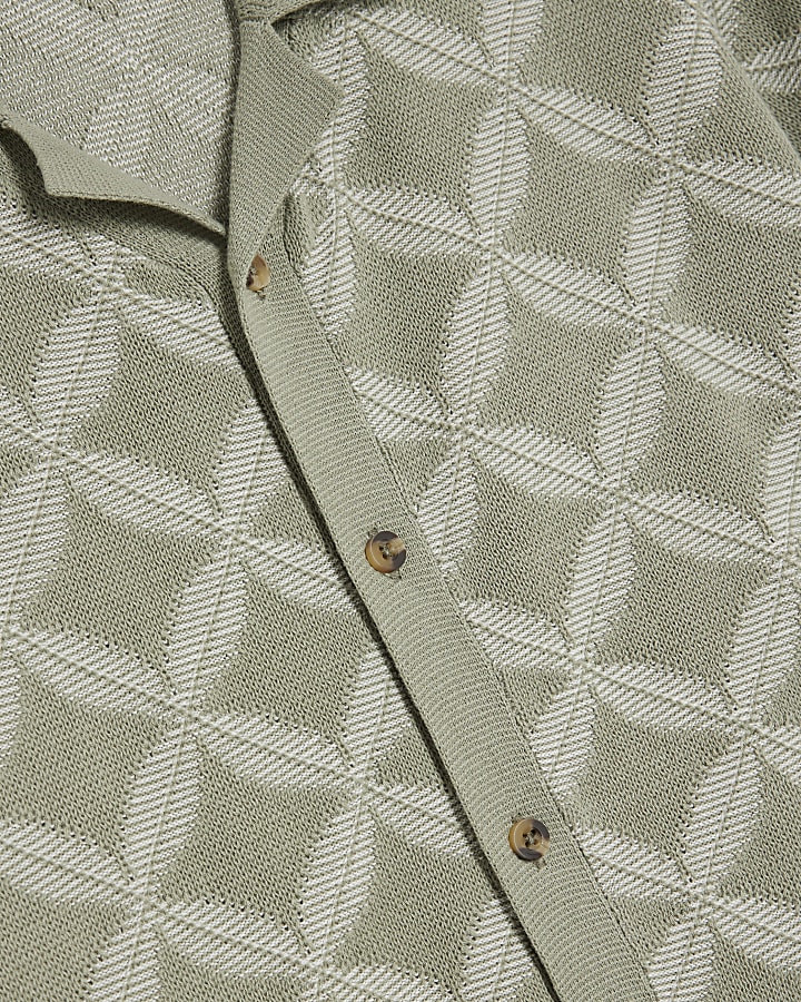 Boys Khaki Geometric Revere Polo Short Set