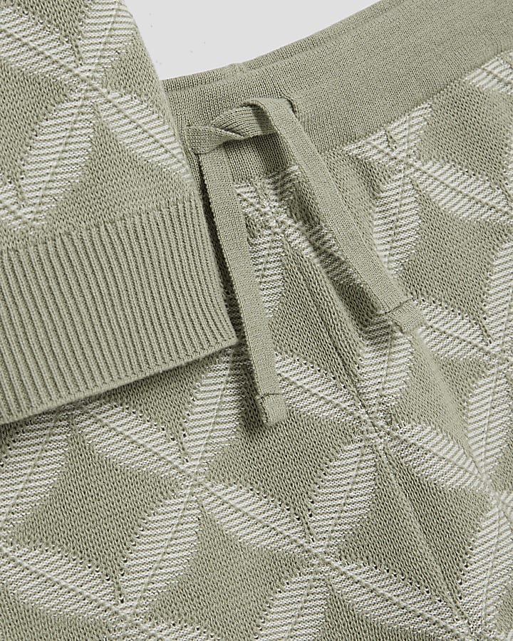 Boys Khaki Geometric Revere Polo Short Set