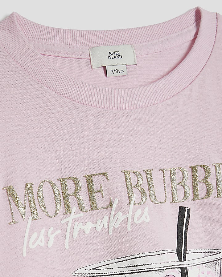 Girls Pink Glitter More Bubbles T-Shirt