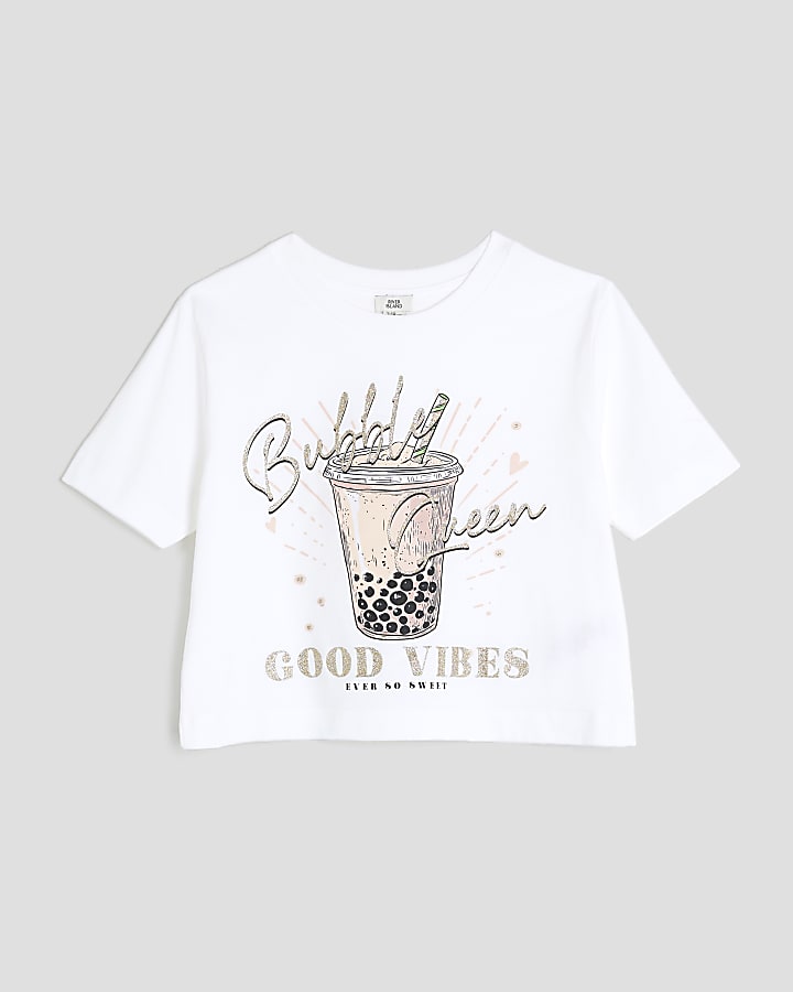 Girls White Bubble Queen Crop Top