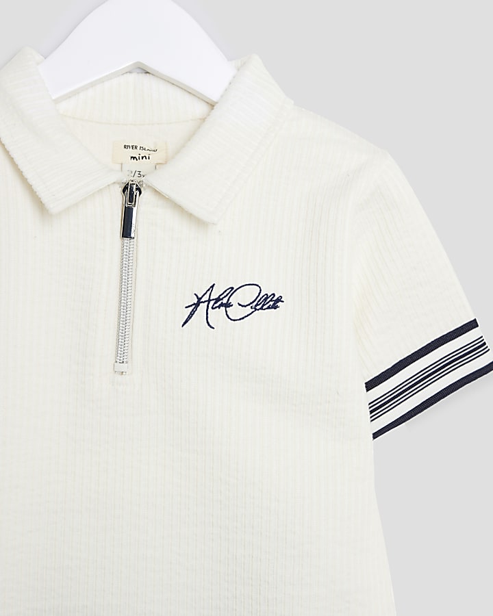 Mini Boys White Polo Shirt And Joggers Set